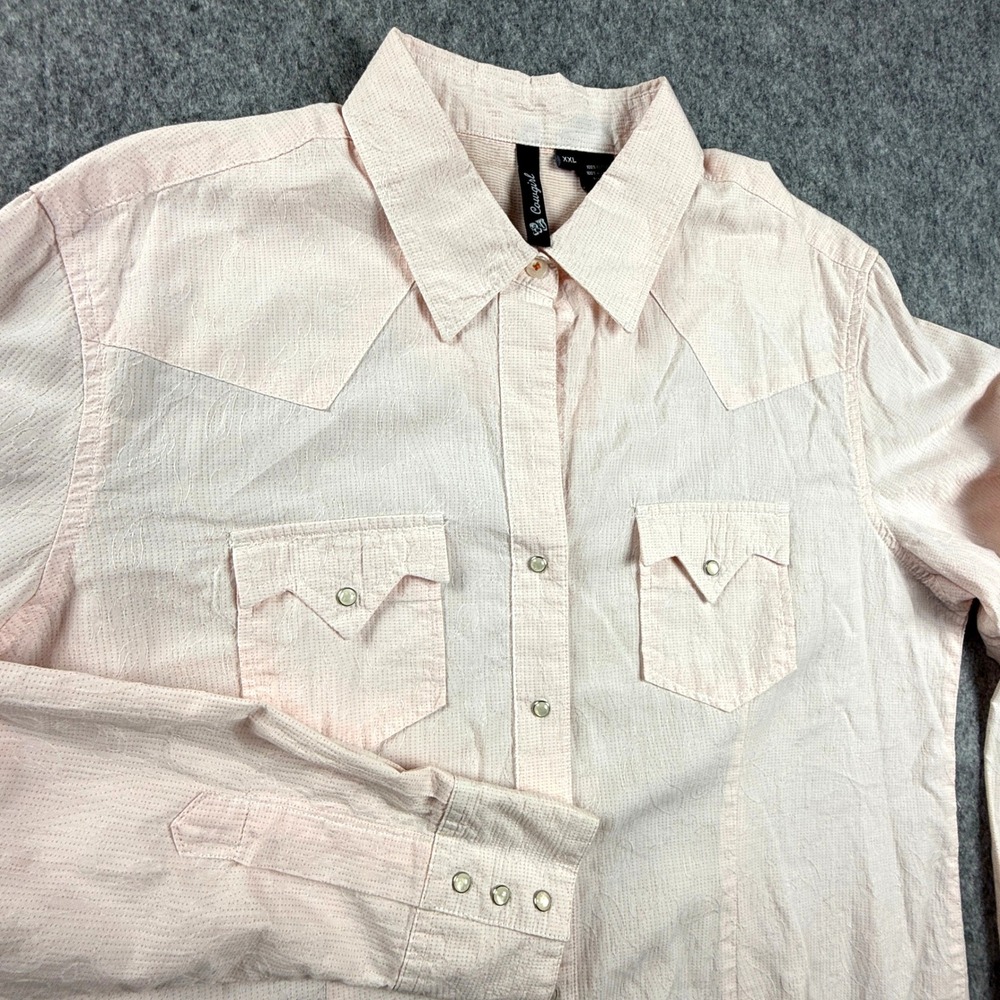 RU Cowgirl Pink Floral Jacquard Western Pearl Snap Shirt XXL Long Sleeve